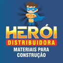 Logo Herói Distribuidora, mascote super-herói com capa azul